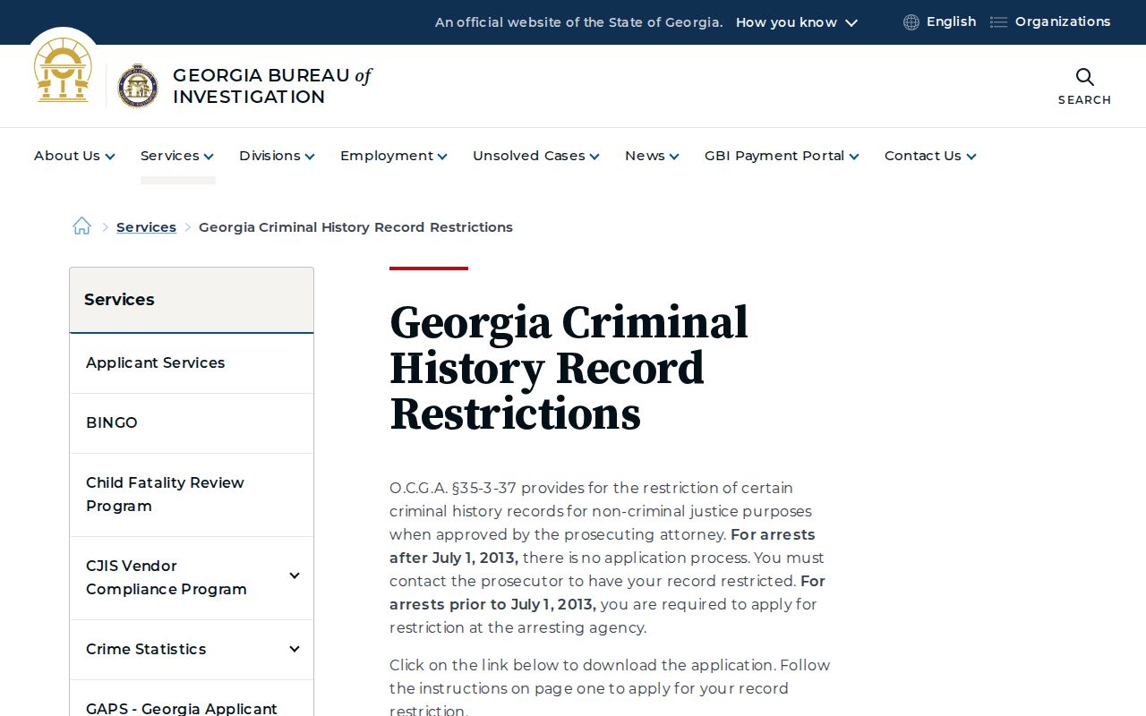 Georgia record restriction information for Baker County arrest history