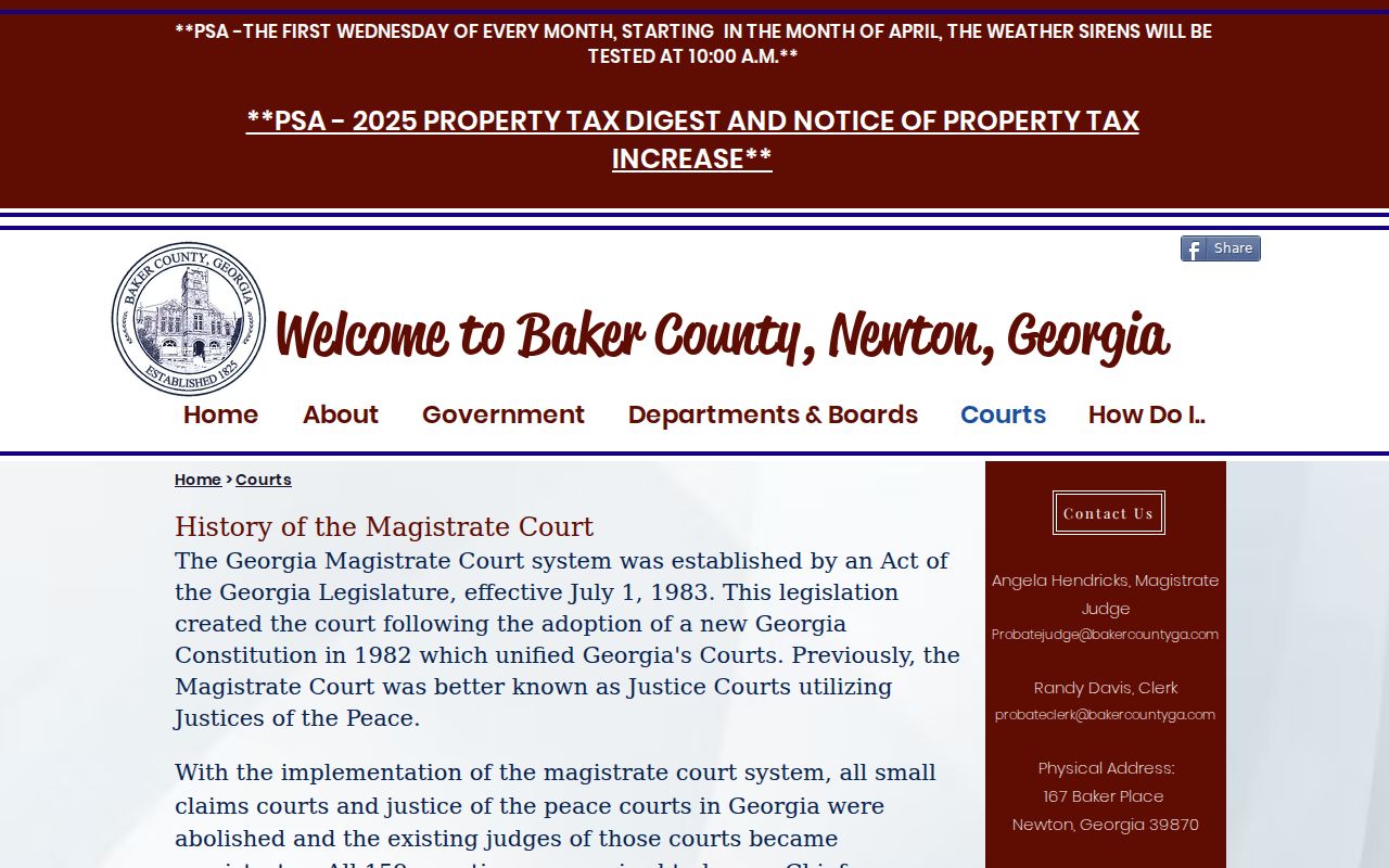 Baker County Magistrate Court information